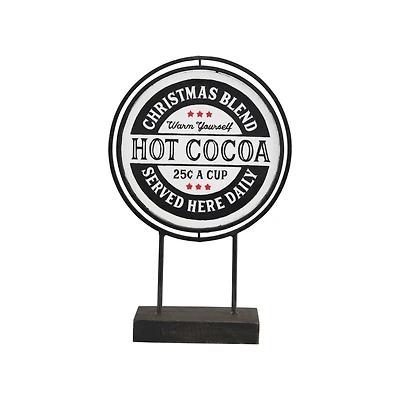 Hello Honey® 18" "For Santa, Hot Cocoa" Black & White Metal Two-Sided Sign Décor with Wood Base