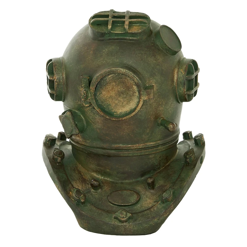 Bronze Polystone Coastal Decorative Antique Diving Helmet, 10" x 8" x 9"