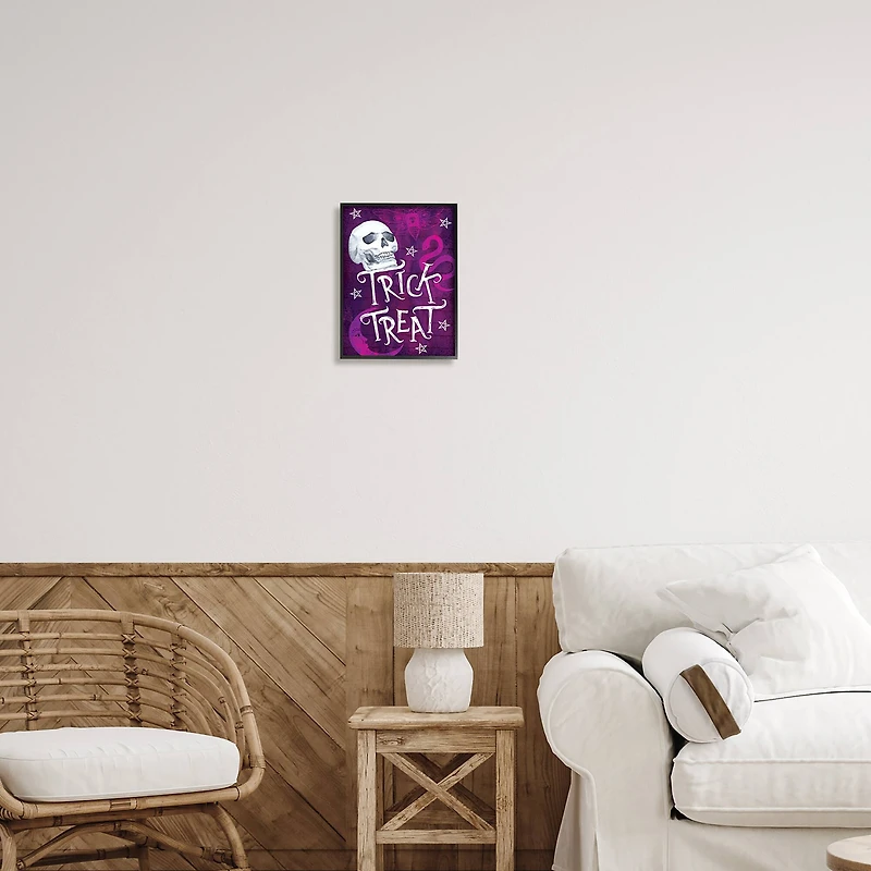 Stupell Industries Trick or Treat Purple Halloween Framed Giclee Art