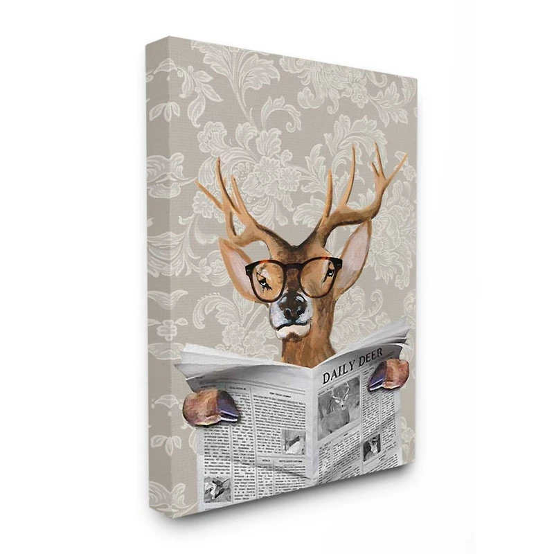 Stupell Industries Deer Reading Newspaper Canvas Wall Art