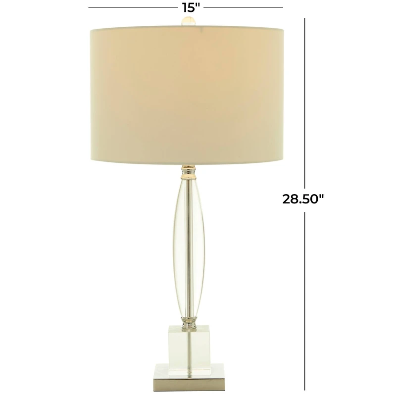 CosmoLiving by Cosmopolitan Clear Crystal Transparent Base Table Lamp with Drum Shade 15" x 15" x 29"