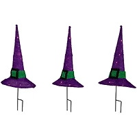 14" LED Lighted Purple Witches Hat Outdoor Halloween Pathway Markers, 3ct.