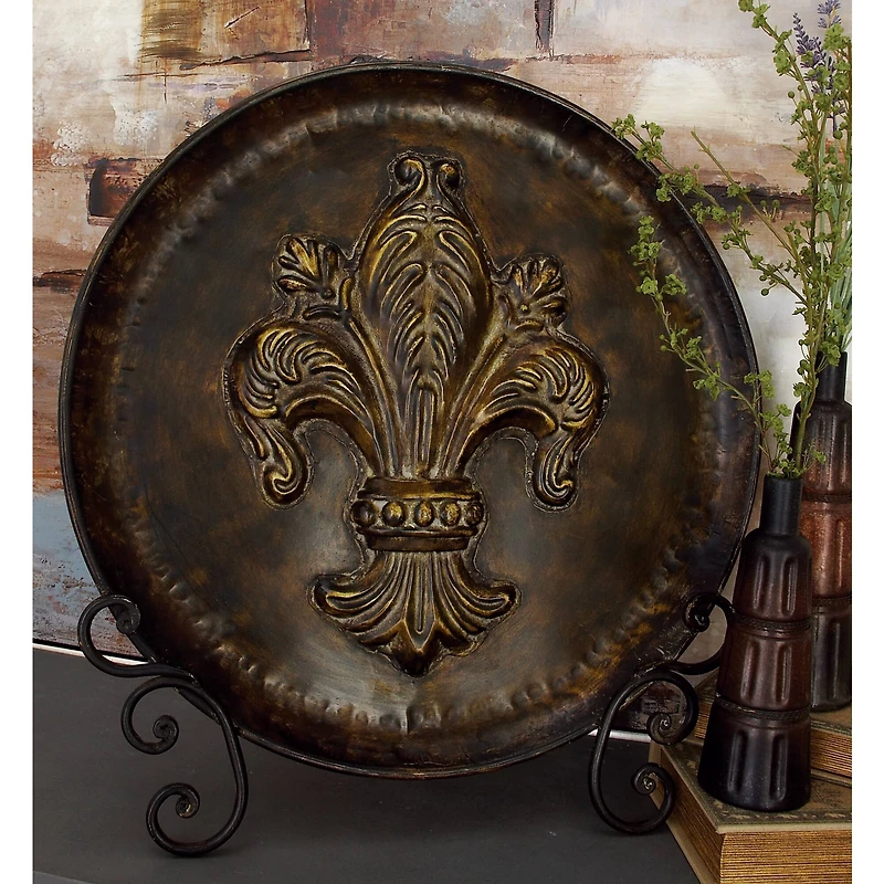 25" Traditional Decorative Iron Fleur de Lis Plate with Stand