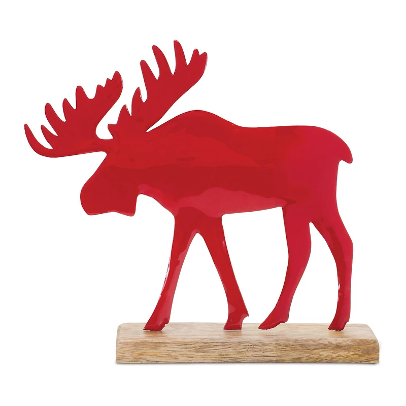 8.75" Metal Moose Silhouettes with Wood Bases, 2ct.