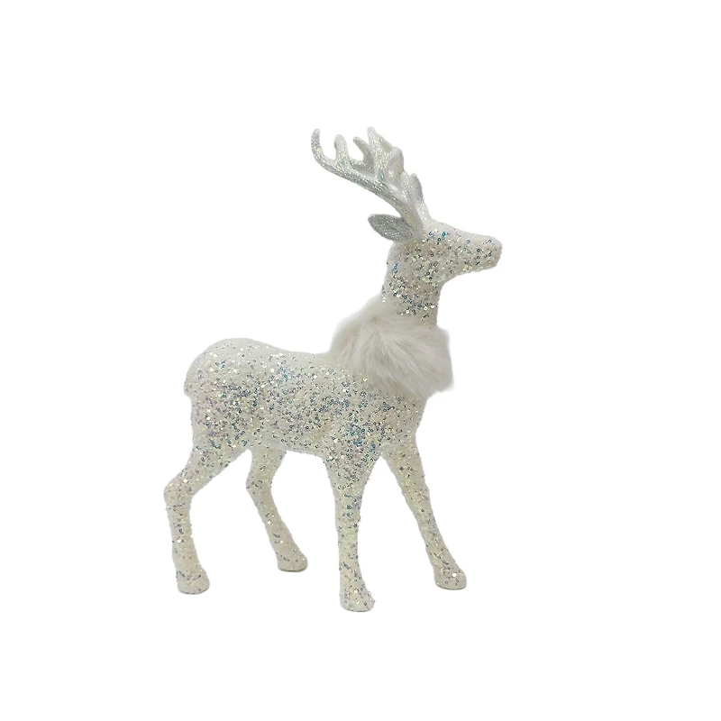 18" White Standing Reindeer with Faux Fur & Sequins by Ashland®