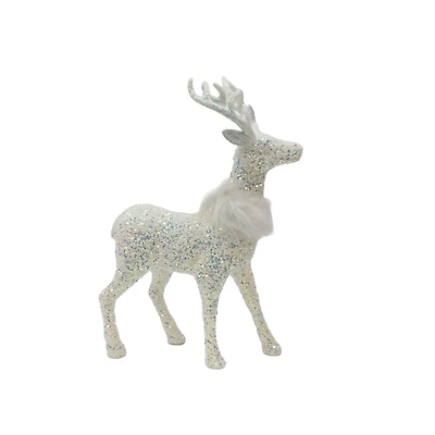 18" White Standing Reindeer with Faux Fur & Sequins by Ashland®
