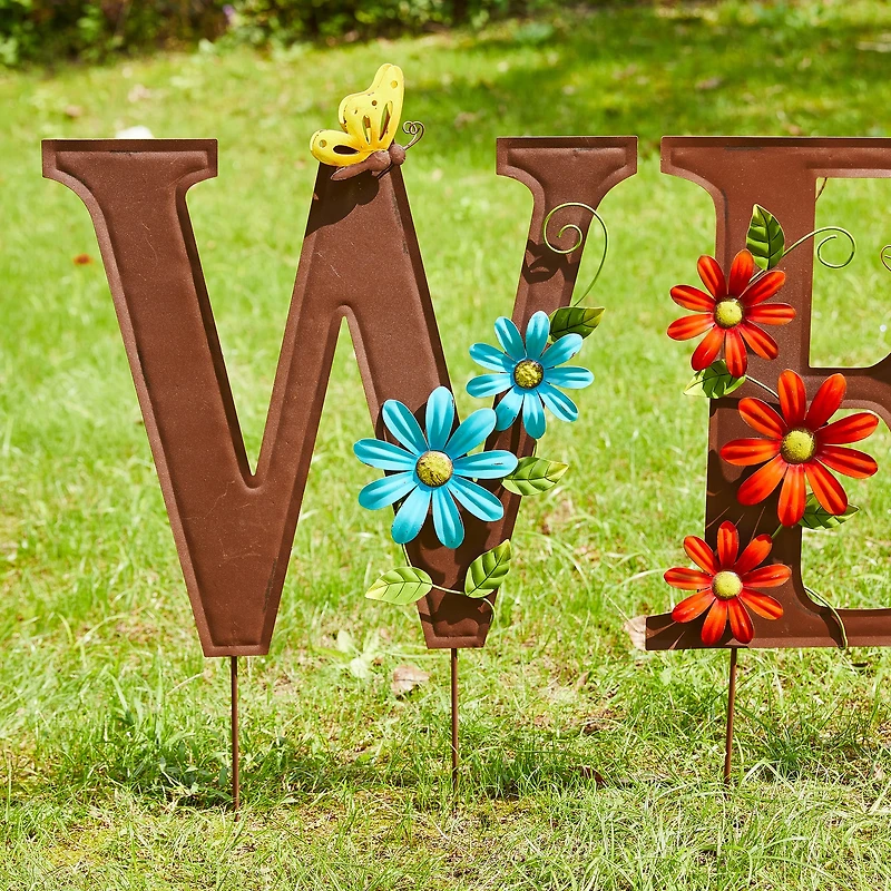 Glitzhome® 2ft. Multi-Functional Metal WELCOME Yard Stakes, 7ct.