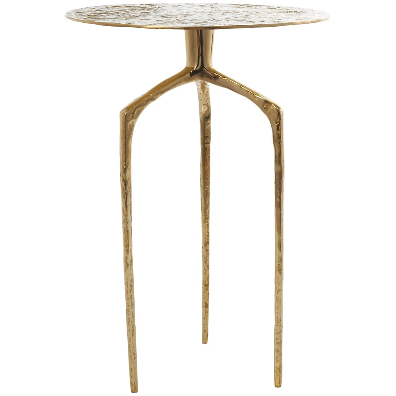 Gold Aluminum Geometric Slim Textured Accent Table