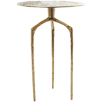 Gold Aluminum Geometric Slim Textured Accent Table
