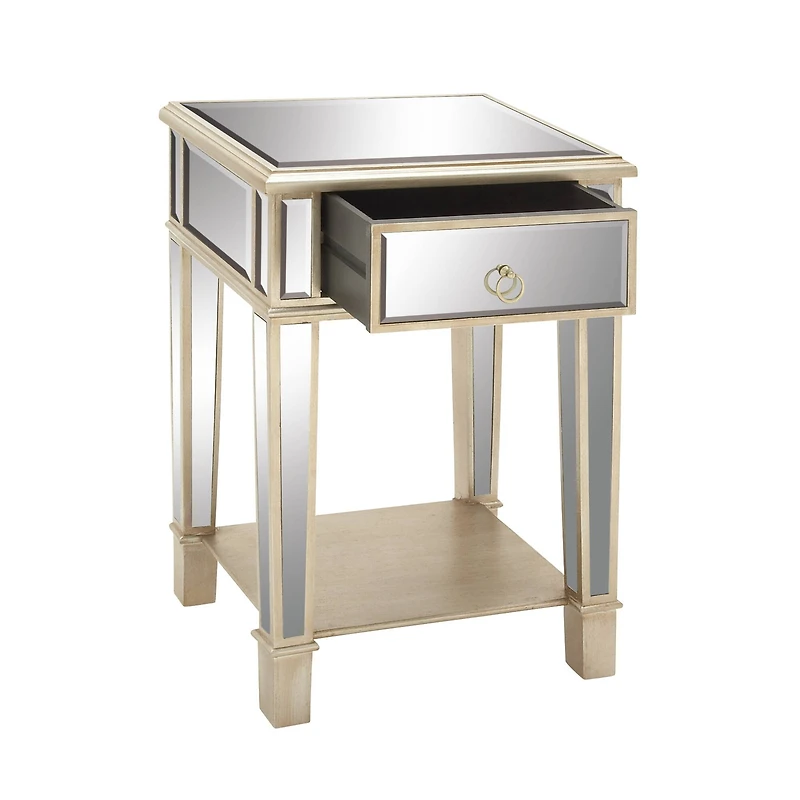 27" Beige Chinese Fir Glam Accent Table