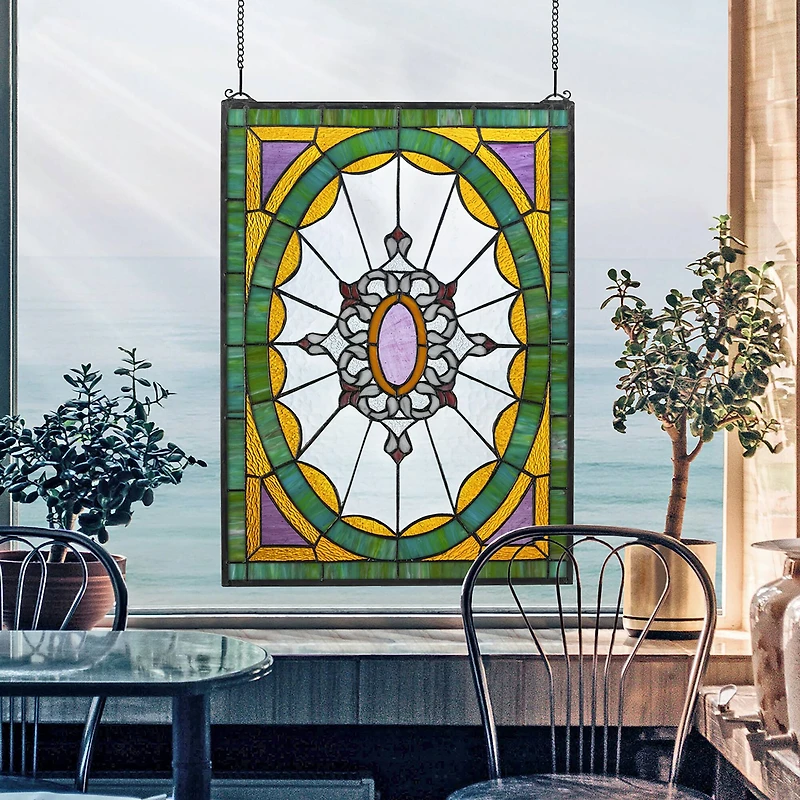 Design Toscano 25" Monte Carlo Tiffany-Style Stained Glass Window Hanging Décor