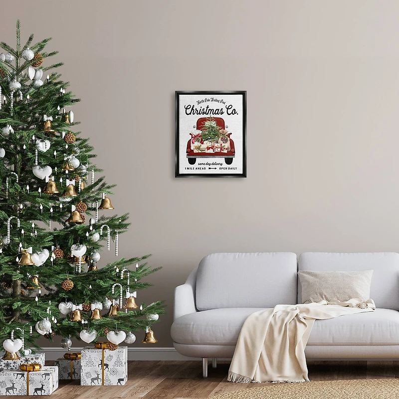 Stupell Industries North Pole Christmas Co. Sign Framed Floater Canvas Wall Art