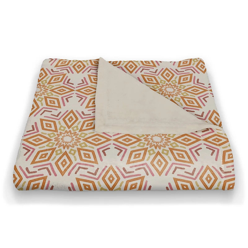Beige & Pink Medallion Fleece Throw Blanket