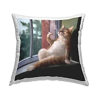 Stupell Industries Tabby Cat Relaxing Lounging Daytime Windowsill Throw Pillow, 18" x 18"