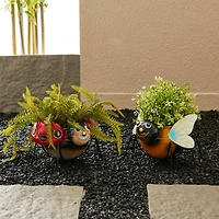 Glitzhome® 10" Bee & Ladybug Metal Statue Planter Set