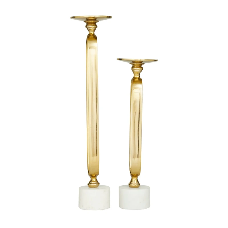 Gold Aluminum Modern Candle Holder Set, 15'' & 19''