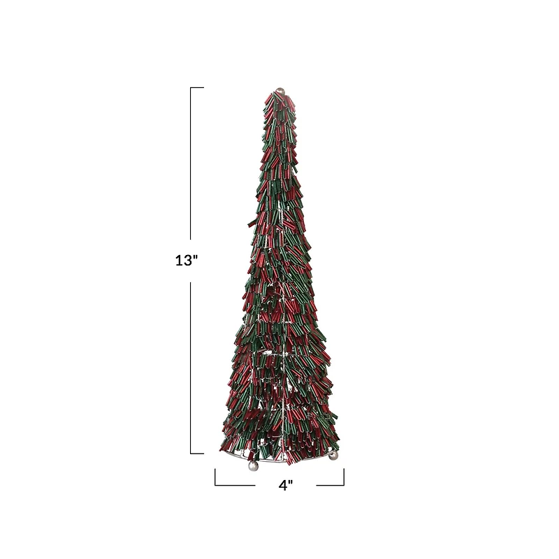 Hello Honey® 13" Tall Red & Green Metal & Glass Beaded Christmas Tree