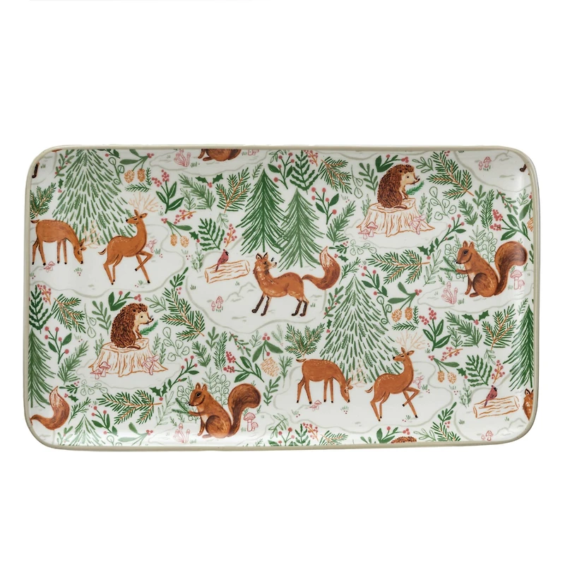 Hello Honey® 11.25" Woodland Flora & Fauna Stoneware Platter