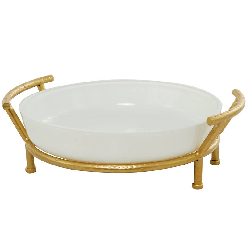 CosmoLiving by Cosmopolitan 19" White Glass Kitchen Serving Bowl with Gold Metal Stand