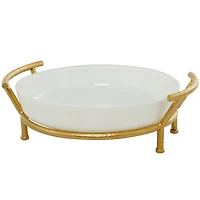 CosmoLiving by Cosmopolitan 19" White Glass Kitchen Serving Bowl with Gold Metal Stand