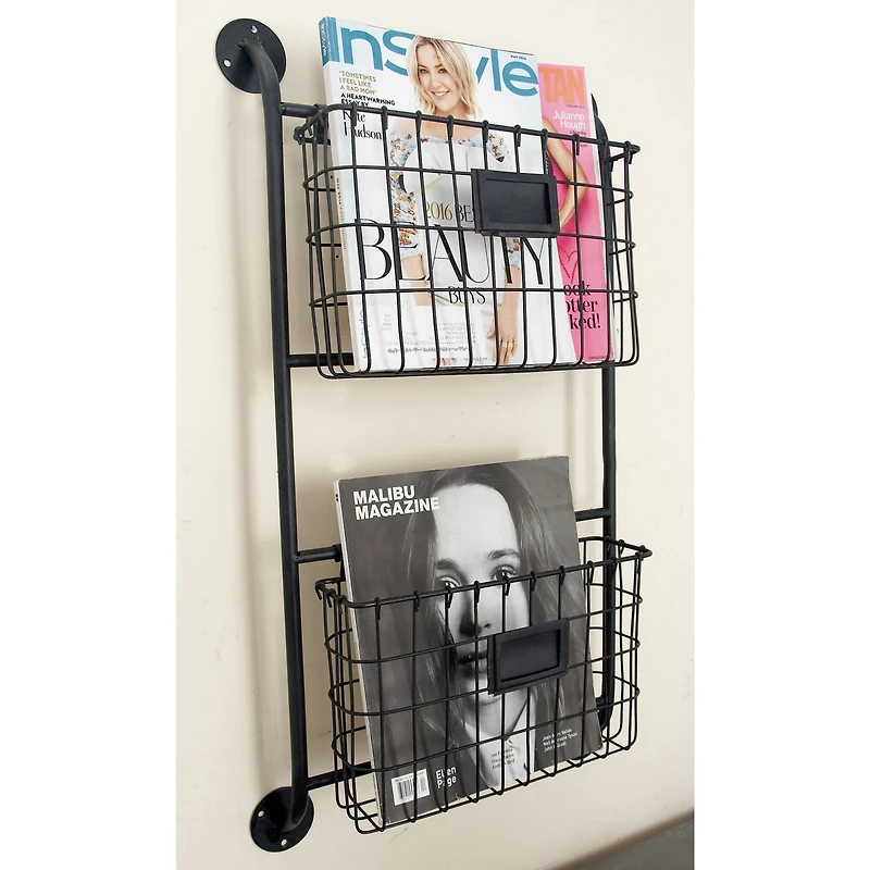 Black Metal Industrial Wall Mounted Magazine Rack