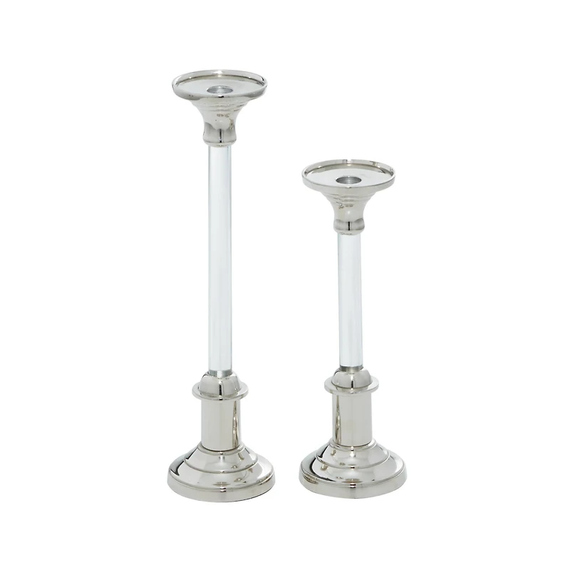 The Novogratz Set of 2 Silver Aluminum Glam Candle Holder, 12", 16"