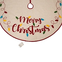 Glitzhome® 48" LED Embroidered Merry Christmas Linen Christmas Tree Skirt