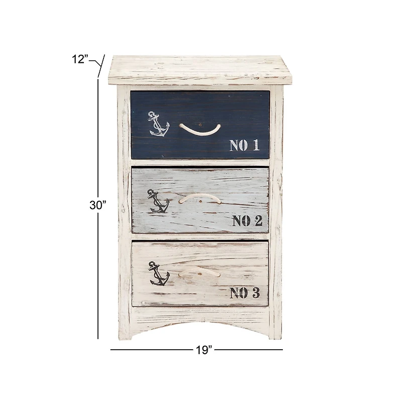 White Wood Coastal Chest, 30" x 19" x 12"
