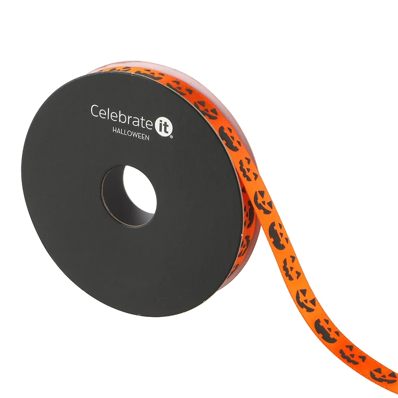 3/8" x 4yd. Orange Laughing Jack-o'-Lanterns Ribbon by Celebrate It® Halloween