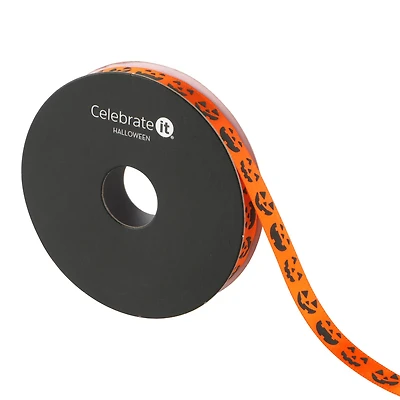 3/8" x 4yd. Orange Laughing Jack-o'-Lanterns Ribbon by Celebrate It® Halloween