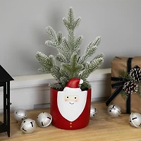 14.75" Unlit Petite Artificial Christmas Tree in Santa Claus Ceramic Pot