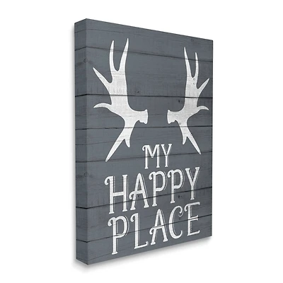 Stupell Industries Rustic My Happy Place Large Elk Antlers Canvas Wall Art