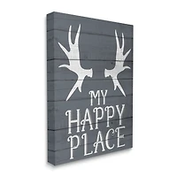 Stupell Industries Rustic My Happy Place Large Elk Antlers Canvas Wall Art