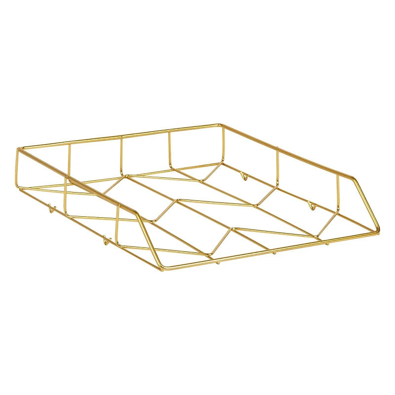 Mind Reader Gold Geometric Paper Tray, Modern Organizer for Documents, Folders, and Office Supplies, Durable and Stylish, Metal, Gold
