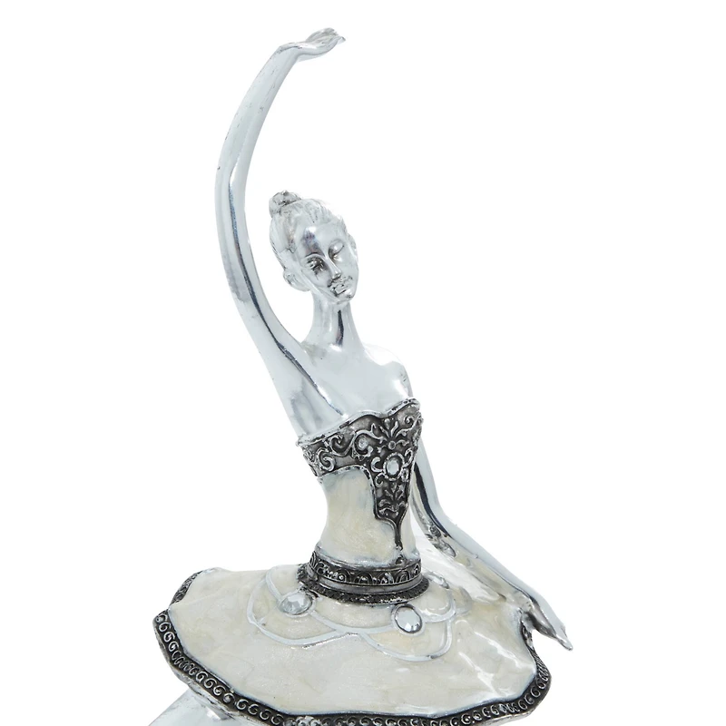 Set of 3 Silver Polystone Modern Dancer Sculpture, 18", 18", 16"