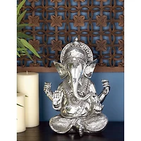 Silver Bohemian Polystone Sculpture, Ganesh 16" x 12" x 8"