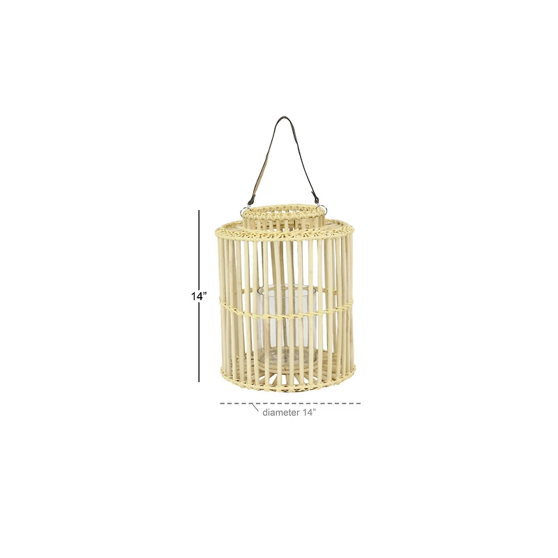 Light Brown Rattan Coastal Candle Holder Lantern, 18" x 14" x 14"