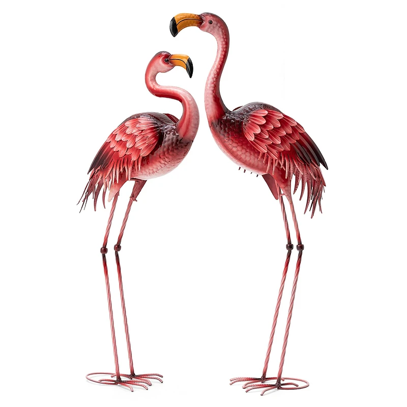 Glitzhome® Metal Standing Flamingo Garden Statue with Stakes Set