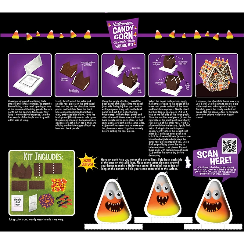 Cookies United Halloween Candy Corn Chocolate Cookie House Kit