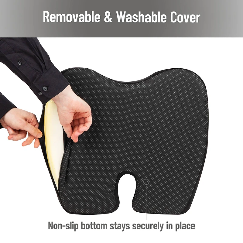 Mind Reader Air-Cloud Memory Foam Seat Cushion, Ergonomic Support for Lower Back, Coccyx, and Hip Pain Relief, Promotes Better Posture, Washable Cover, Black