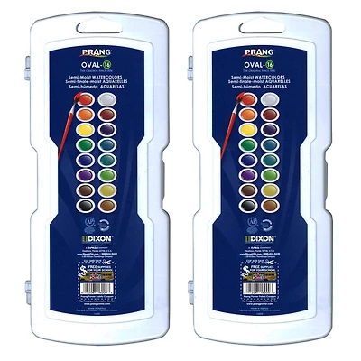 Prang® 16 Colors Watercolor Oval Pan with Brush, 2ct.