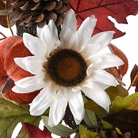 32" White Harvest Sunflowers & Pumpkins Wreath