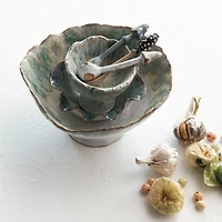 Hello Honey® 9" Green & Brown Stoneware Footed Bowl with Speckled Glaze