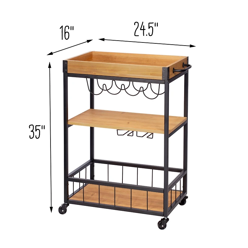 Honey Can Do Industrial Rolling Bar Cart with Removable Serving Tray