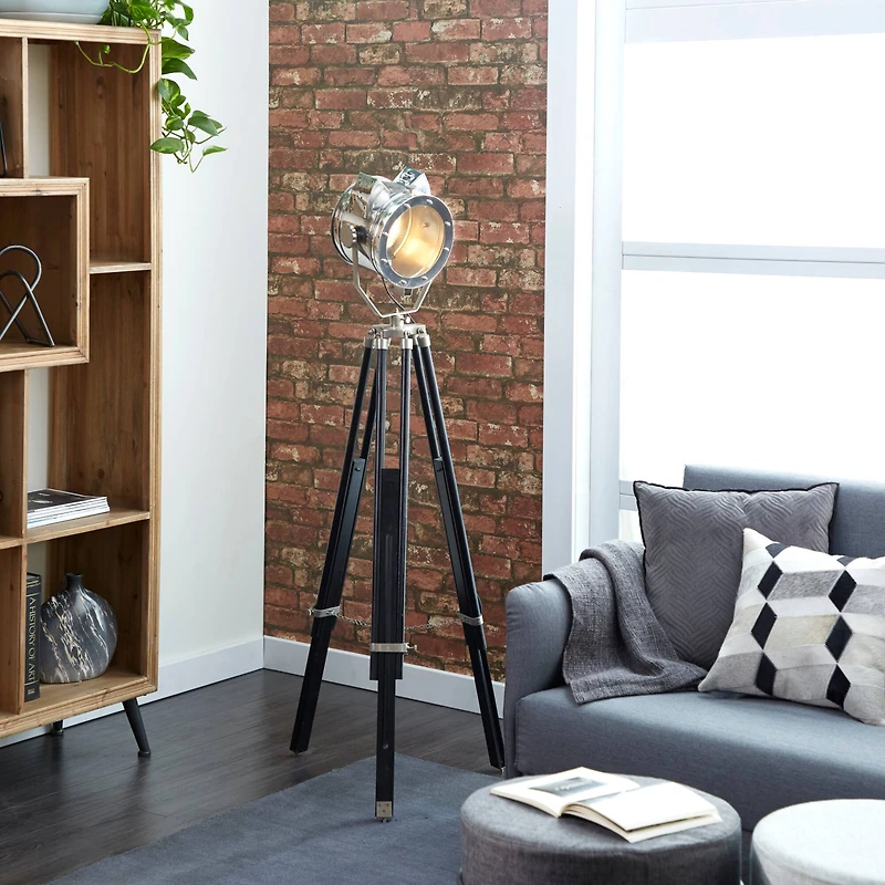 75" Black Wood Industrial Floor Lamp