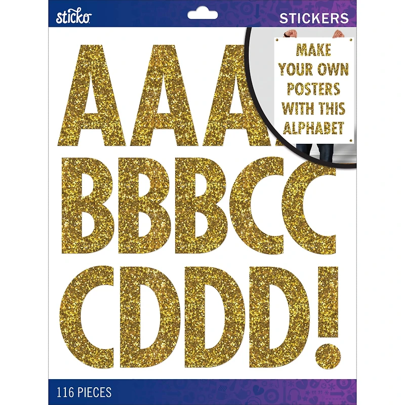 Sticko® Gold Glitter Futura Regular XL Alphabet Stickers