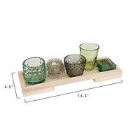 Hello Honey® 13.25" Glass Votive & Tealight Holders On Wood Tray Set