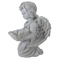 9.5" Heavenly Gardens Gray Distressed Kneeling Cherub Angel Bird Feeder Outdoor Garden Statue