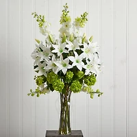Lily, Delphinium & Hydrangea Silk Arrangement