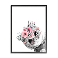 Stupell Industries Pink Flower Crown Cat with Glasses Framed Giclee Art